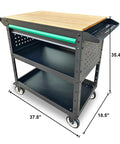 Heavy-Duty Rolling Utility Cart With Wooden Top, 3-Tier Mobile Workshop Table On Sturdy Casters, 330Lb Load Capacity