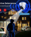 4MP Full-Color Night Vision PoE Turret Camera With 4mm Lens, emitting strobe light and audible warning at night