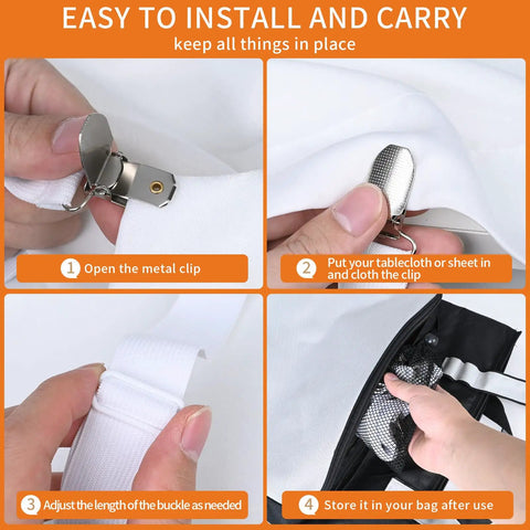 Hidden Strap Tablecloth Clips 5 Pack Adjustable Elasticity Large Clamps for Thick Tables Indoor Outdoor Use Picnic Camping