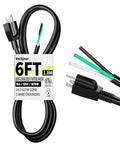 Heavy Duty 6 Ft 14 AWG 3 Prong Industrial Grade Appliance And Power Tool Cord With Open End Pigtail For Home Workshop Use NEMA 5 15P 125V 15A 1875W Black ETL Listed coiled with exposed wires and plug