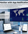 Heavy Duty 49 Cu Ft Commercial Reach In Fridge With WiFi App Controls shown on monitor and devices for real-time alerts.