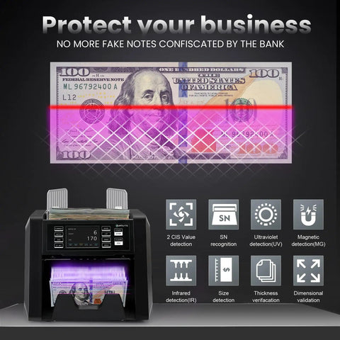 Multi Currency Money Counter Machine With Counterfeit Detection And Printer Touch Screen Cash Counter under bill scan