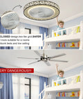 Bladeless 20 Inch Ceiling Fan With Lights And Remote Modern Enclosed Low Profile Black Housing 72W Dimmable LED in child's room