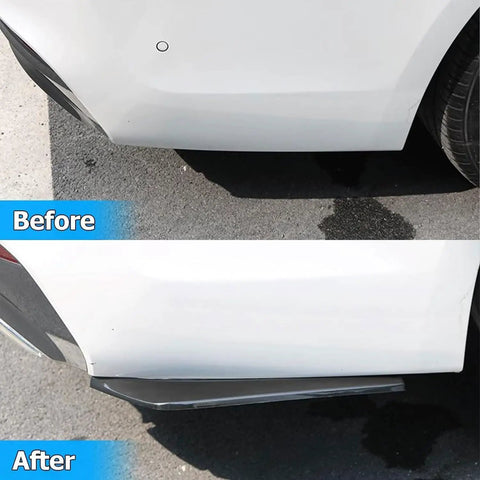 Comparison of Heavy Duty Abs Rear Spoiler For Tesla Model 3 Y S X Cybertruck on a white car before and after installation.