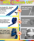 Comparison of 15-Foot Build-Your-Own Creative Race Track Set for Kids in blue PVC vs dull PE material with vibrant colors.