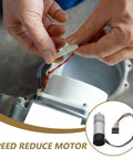 Heavy Duty Electric Micro Geared Motor With Serious Torque And Tough Metal Build Serving Butter Smooth Low RPM Spins For Fan Mods And Quick Gearbox Swaps You Seriously Cannot Live Without being connected by a hand.