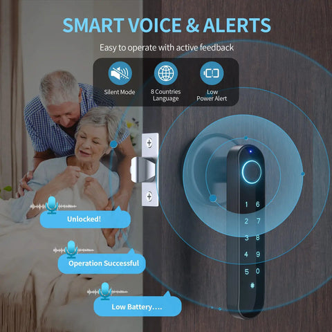 Smart Fingerprint Door Lock Knob 5 In 1 Keypad With App Control Handle Card Access Passcodes Physical Keys And 100 Fingerprints Biometric Keyless Entry For Bedroom Home Office Hotel