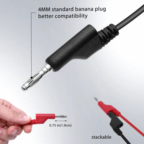 Close-up of 4mm stackable banana plug from 14 Gauge 2 Pack 3.3 Ft Stackable 4mm Banana Plug To Alligator Clips Beefy Heavy Duty Silicone Test Leads Kit