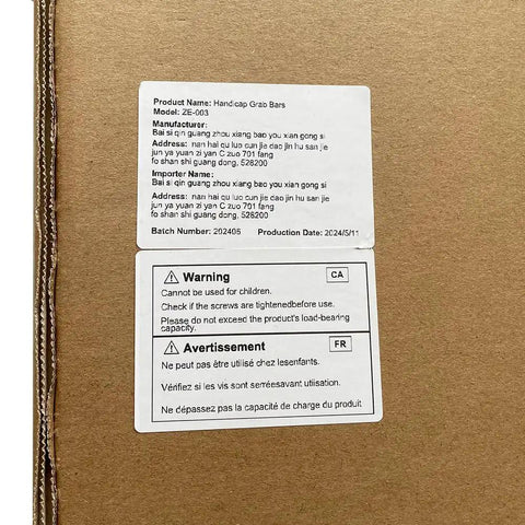Box label for 30 Inch Handicap Grab Bars For Bathroom Safety Rail Set Built In Stainless Steel Wall To Floor Mounted Bath Grips