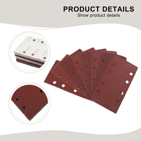 Awesome 80-Piece Premium Sanding Sheets With Durable Grit Assortment For Wood And Metal Projects Resists Clogging And Pilling Like A Boss Long Lasting Grip For Pro Results, showing pre-drilled sanding sheets.