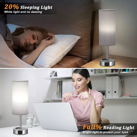 "Three Way Dimmable Touch Lamps For Bedrooms Set Of 2 With USB C Ports And Outlets showing bedroom and living room use"