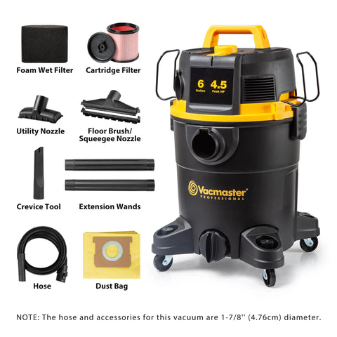 6 Gallon 4.5 Peak HP Wet Dry Vacuum With Self Cleaning Filter System For Beast Mode Suction 84 Inch Water Lift Cartridge Filter And Dust Bag