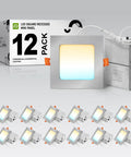 12 Pack 4 Inch LED Recessed Ceiling Lights Canless Wafer Downlight Slick Slim Panel, Dimmable 12W 50W Eqv, 5 CCT, Brushed Nickel Finish