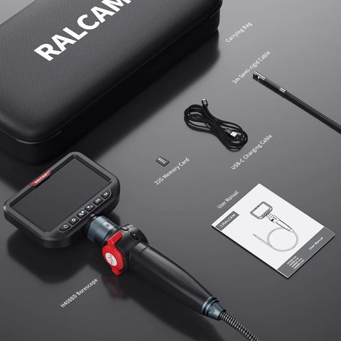 Dual Lens Articulating Borescope Camera With Light, Slim 8.5mm Probe For Tight Spaces, 10ft SemiRigid Cable, case and accessories