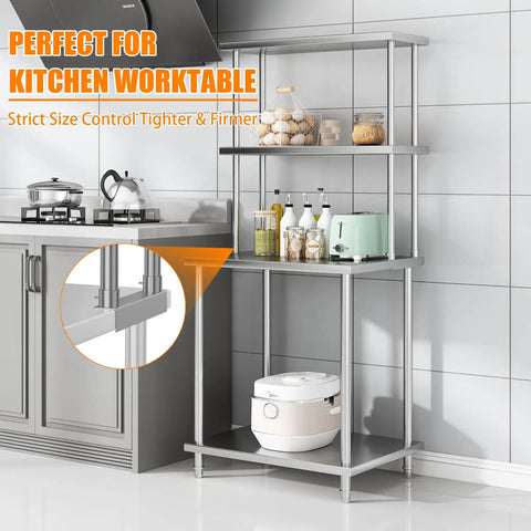 Beast Mode Two Tier Stainless Steel Overshelf For Work Tables Heavy Duty Commercial Double Shelf Rack No Sweats Adjustable Design Holds Heavy Loads Rock Solid Kitchen Restaurant Garage Storage Solution