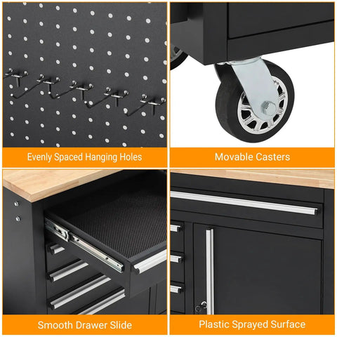 61 Inch Mobile Tool Chest With Nine Drawers Rolling Cabinet On Heavy Duty Wheels Locking System And Drawer Liners