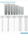 Heavy Duty 10 Pc Screw Tap Extractor Set M4 To M22 High Hardness Carbon Steel Easy Out Repair Kit For Stripped Damaged Broken Head Bolts Solid Grip In Your Car Or Home Tool Box, product dimensions chart
