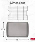 Dimensions of Nonstick 15 X 10.5 Inch Baking Pan With Raised Wire Rack For Crispy Bacon, Chicken And Fries with measurements