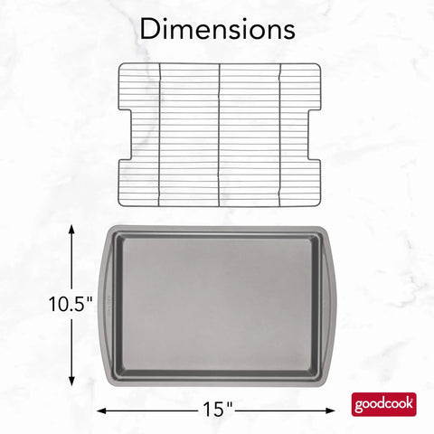 Dimensions of Nonstick 15 X 10.5 Inch Baking Pan With Raised Wire Rack For Crispy Bacon, Chicken And Fries with measurements