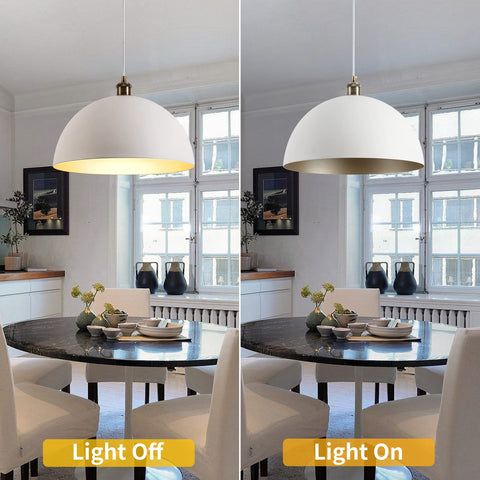 Retro Modern Industrial Chandelier With Matte White Exterior And Brass Gold Interior Dope Lighting Fixture over dining table