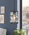 Black Crystal Pendant Light Fixture Modern Hanging Chandelier With Clear Faceted Crystals Dope Look For Kitchen Island Dining Room