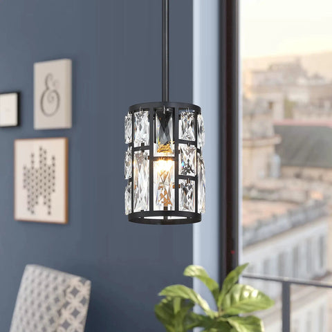 Black Crystal Pendant Light Fixture Modern Hanging Chandelier With Clear Faceted Crystals Dope Look For Kitchen Island Dining Room