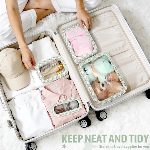 Five Piece Diaper Bag Organizer Set And Travel Toiletry Bags Waterproof TPU Makeup Bag Set for women packed in suitcase