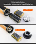 Digital Torque Wrench Set battery compartment showing 3xAAA and 2xAA batteries with bottom caps removed.