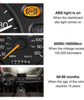Dashboard indicators showing ABS light, speedometer data, and vehicle interior for Hassle Free ABS Wheel Speed Sensor Rear Center For Dodge Ram 1500 2500 3500 Vans 1999 To 2005 Bolt Right On Plug And Play Direct Replacement For Smooth Reliable Everyday Cruising.