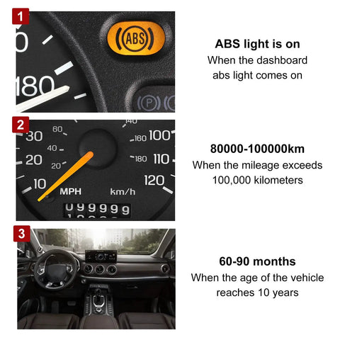 Dashboard indicators showing ABS light, speedometer data, and vehicle interior for Hassle Free ABS Wheel Speed Sensor Rear Center For Dodge Ram 1500 2500 3500 Vans 1999 To 2005 Bolt Right On Plug And Play Direct Replacement For Smooth Reliable Everyday Cruising.