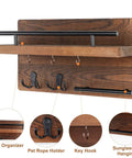 Wall Mounted Key Holder And Hangers With Five Key Hooks No Fuss Wooden Mail Rack Organizer With Shelf Rustic Home Decor for Entryway Mudroom Hallway Office Brown featuring hooks and mail organizer