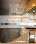 5-100% smooth dimming display showing Top Shelf Eight Pack Of 12 Volt LED Puck Lights For Recessed Camper Van Install.