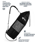 Collapsible Mesh Snorkel Bag For Long Fins With Top Opening For Easy Drop In And Hands Free Carry Beach Ready Durable Marine Grade Gear With Attachments For Dock Boats And Trees