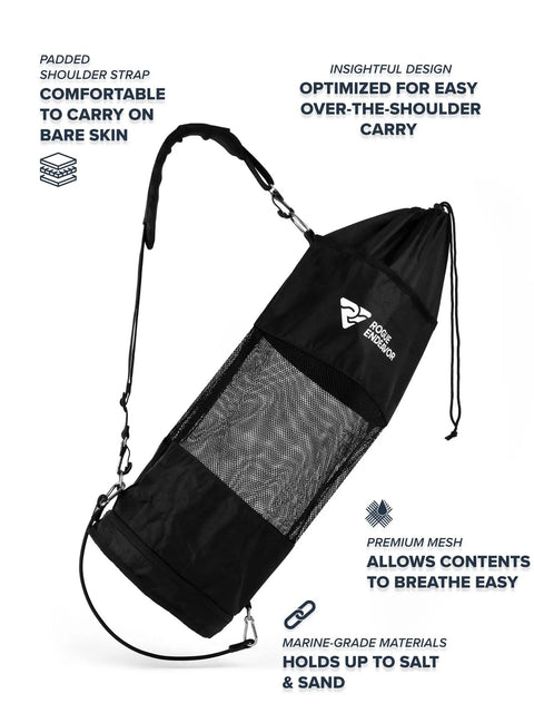 Collapsible Mesh Snorkel Bag For Long Fins With Top Opening For Easy Drop In And Hands Free Carry Beach Ready Durable Marine Grade Gear With Attachments For Dock Boats And Trees