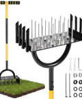 2 In 1 Lawn Aerator Manual Core Aerator With 24 Spikes for lawn ventilation and soil loosening, showing spike detail and tools