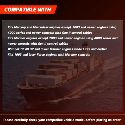 Compatibility chart for Dual Boat Throttle And Shift Cables For Mercury MerCruiser Force Outboard Engines 12Ft 600A Replace CC17912