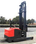 Heavy Duty Electric Pallet Stacker And Warehouse Stack Truck For Smooth Lifting Operations That Shifts Massive Loads With Zero Sweat And Pure American Hustle For All Day Long, red and black design, hydraulic lift.