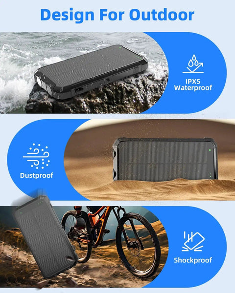 On The Go Solar Power Bank 20000mAh With 15W Wireless Fast Charge in rugged outdoor environment