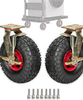 Heavy Duty Pneumatic Swivel Plate Caster With Ball Bearings And Side Brakes, 8 Or 10 Inch Industrial Casters, rubber tire on steel bracket