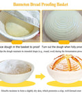 Banneton Bread Proofing Basket Set with Liners, showing dough proofing in natural rattan bowls for a bakery-grade crust.