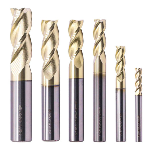 Solid Carbide End Mill Set For Aluminum, 6 Pc ZRN Coated, Beast Mode 3 Flute, 37 Degree Helix, HRC55, Square End Bits