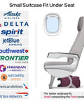 Airline seats with purple Underseat Carry On Luggage 16 Inch With Spinner Wheels Airline Approved Lightweight Softside Roller Bag underneath.