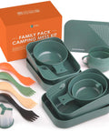 All In One 4 Person Camping Mess Kit With 14 Piece Dinnerware Set, Cups, Bowls, Utensils, Cutting Board, Salt And Pepper Shakers