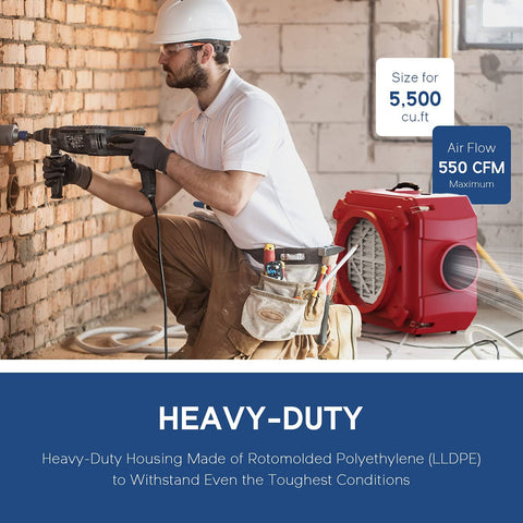 Worker using Pro Grade Heavy Duty Air Scrubber With 3 Stage Filtration Stackable Negative Air Machine For Industrial And Commercial Use