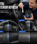 Refresh Your Gnarled Steering Wheel With This Badass Nourishing Leather Restoration Cream That Deeply Repairs Scratches And Fades While Keeping Your Car Interior Looking Slick And Pristine. A hand applying leather repair cream on a steering wheel.