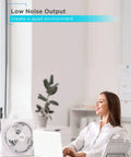 Frameless 9 Inch Desk Fan With Freestanding Design 3 Speed Settings Portable Cooling for home office shown on desk