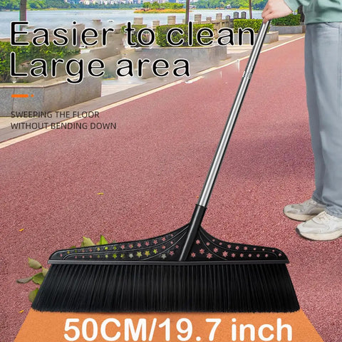 Heavy Duty Outdoor Angle Broom With 20 Inch Wide Base And 51 Inch Extended Handle Sweeper Featuring Stiff Bristles For Fast Driveway Dirt Pickup While Skipping The Bending BS On Concrete Surfaces Anytime used on a pathway.