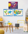 Twenty Six Set Of Fifty Kid Friendly Educational Posters For School Success With Multiplication Chart, Solar System, USA Map displayed