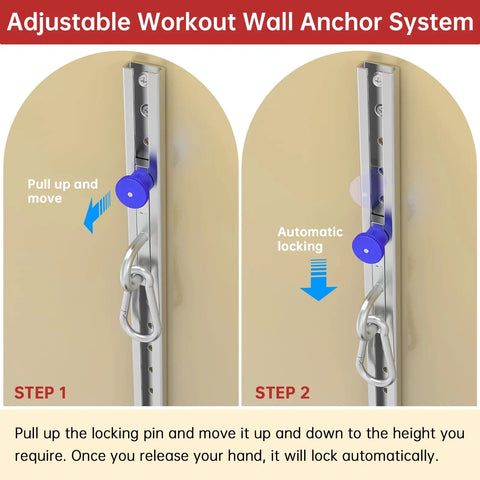 Adjustable Workout Wall Anchor System with locking pin and cable attachment for Rock Solid One Piece Resistance Bands.