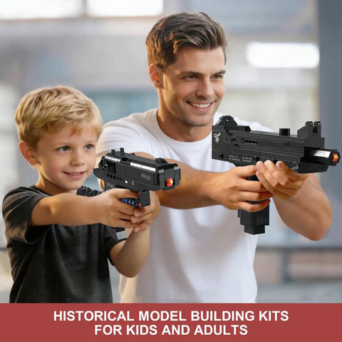 Two In One Gun Building Blocks Set With 800 Pieces Lets You Build MAC10 SMG And PPK Pistol Features Working Trigger Moving Slide Removable Magazine And 12 Plastic Projectiles For Build Play Display And Collectors Ages 8 And Up.